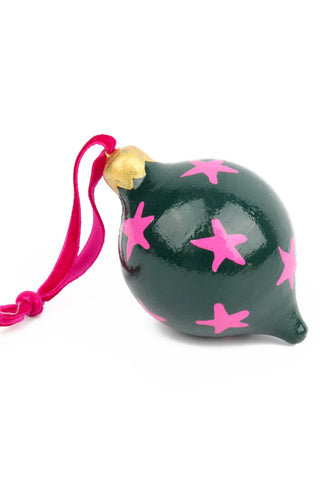 GREEN AND PINK STAR TEARDROP BAUBLE DECORATION
