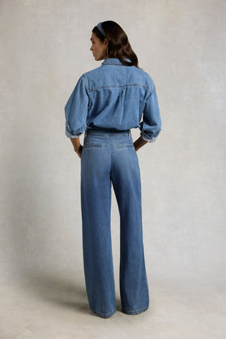 CROPPED DENIM SHIRT MID QUARTZ BLUE