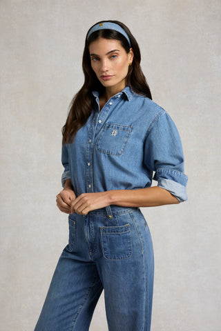 CROPPED DENIM SHIRT MID QUARTZ BLUE