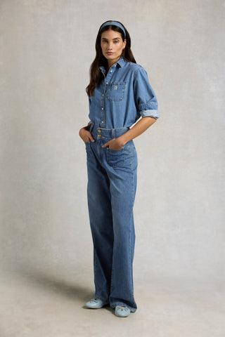 CROPPED DENIM SHIRT MID QUARTZ BLUE