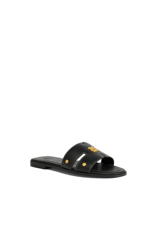 HERALDIC MONOGRAM SLIDES BLACK SAFFIANO