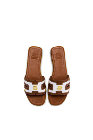 HERALDIC MONOGRAM SLIDES NATURAL TAN