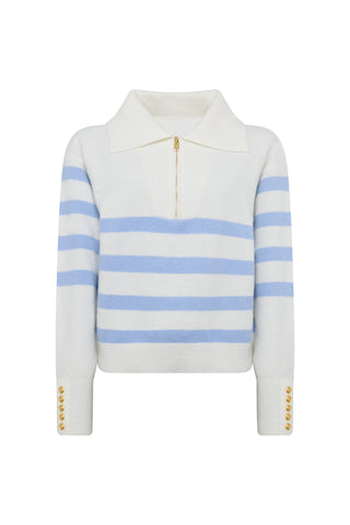 LYDIA QUARTER ZIP KNIT NATURAL POWDER BLUE