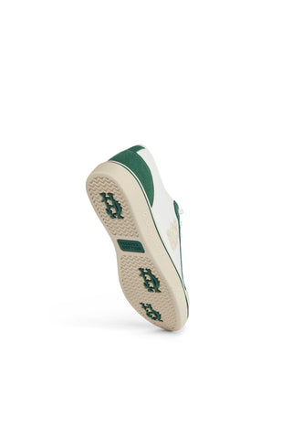 Green and white sneaker on a white background