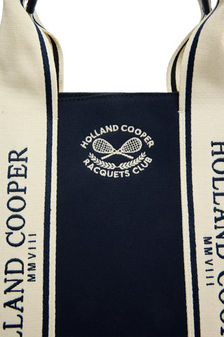 RACQUETS TOTE WASHED NAVY ECRU