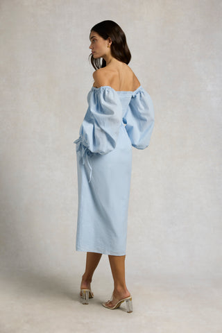SMOCK DRESS PALE BLUE CHAMBRAY