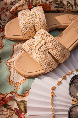 HERALDIC MONOGRAM SLIDES NATURAL STRAW
