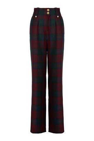 HIGH WAISTED STRAIGHT TROUSER - MULBERRY TARTAN