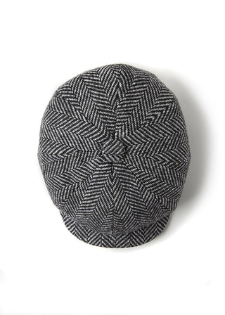 Baker Boy Tweed Cap Wide Tooth Black Herringbone