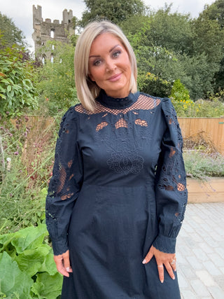 Patricia - Navy Embroidered Dress