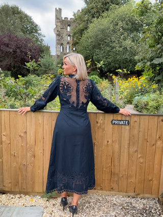 Patricia - Navy Embroidered Dress
