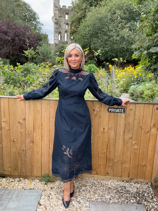 Patricia - Navy Embroidered Dress