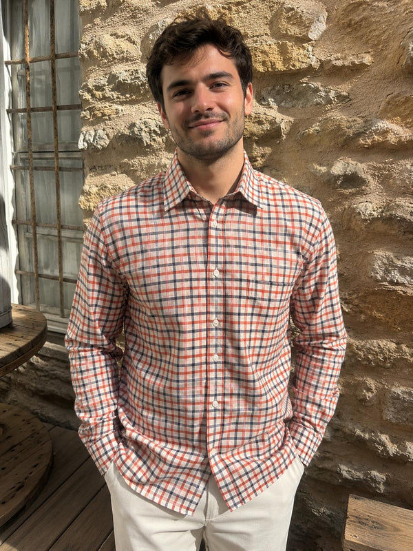 JAMES SHIRT NAVY AND CLAY MEDIUM CHECK