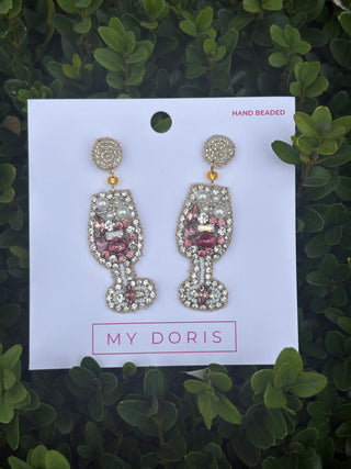 PINK CHAMPAGNE GLASS EARRINGS