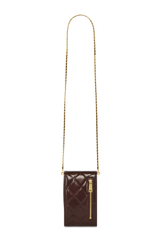 Knightsbridge Quilted Phone Pouch Chestnut Leather