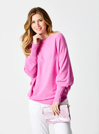 Lincoln Slash Neck Batwing Knit Sweater Magenta