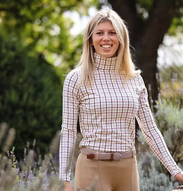 Apricot Check Ladies Cosy Roll Neck Top