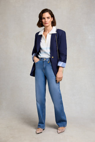 LYDIA QUARTER ZIP KNIT NATURAL POWDER BLUE