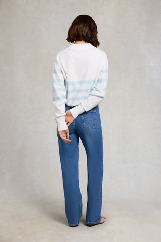 LYDIA QUARTER ZIP KNIT NATURAL POWDER BLUE
