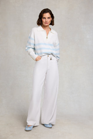 LYDIA QUARTER ZIP KNIT NATURAL POWDER BLUE