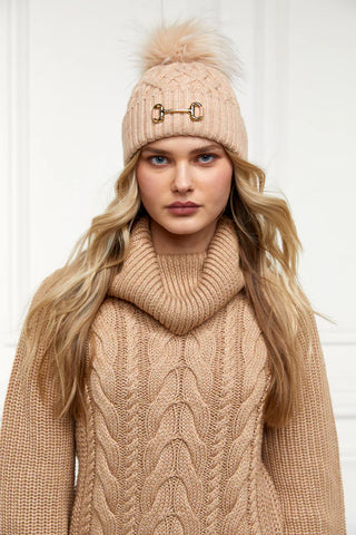 Horsebit Bobble Hat Camel