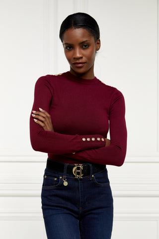 Buttoned Knit Crew Neck Wine