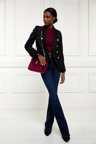 Buttoned Knit Crew Neck Wine