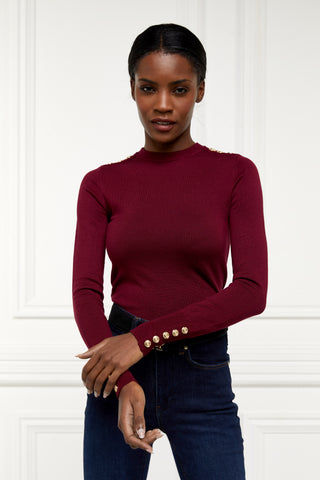 Buttoned Knit Crew Neck Wine