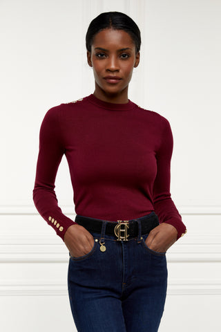 Buttoned Knit Crew Neck Wine