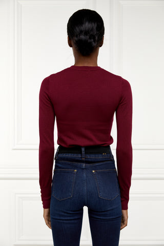 Buttoned Knit Crew Neck Wine