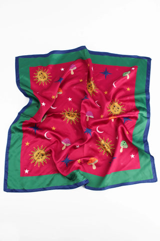 MUSHROOMS, SUN, MOON AND STARS SCARF