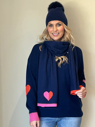 Navy scarf with intarsia heart detail