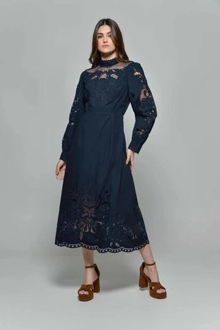 Patricia - Navy Embroidered Dress