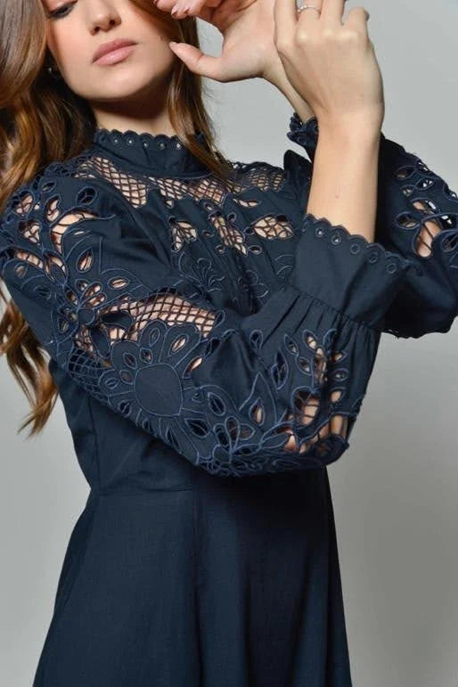 Patricia - Navy Embroidered Dress