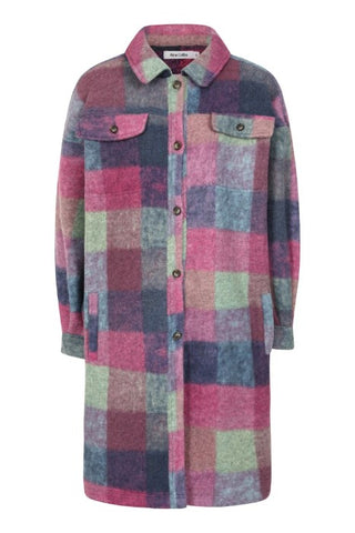 Elle Long Fleece Jacket - Fuchsia Check