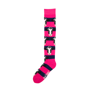 Hot Pink & Navy Cow Welly Socks