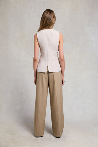 PLEATED WIDE LEG TROUSER FAWN