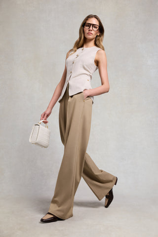 PLEATED WIDE LEG TROUSER FAWN