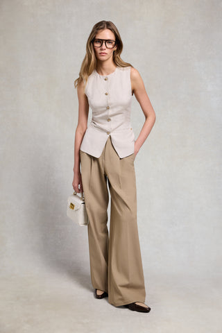 PLEATED WIDE LEG TROUSER FAWN