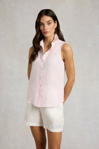 SLEEVELESS AMALFI SHIRT POWDER PINK LINEN