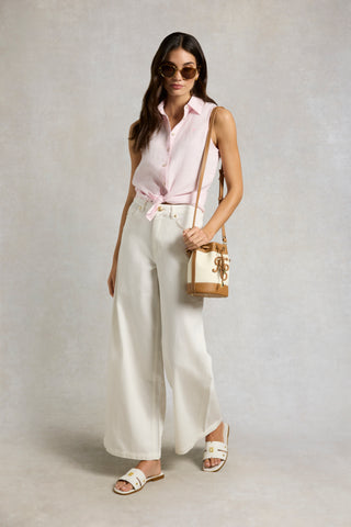 SLEEVELESS AMALFI SHIRT POWDER PINK LINEN