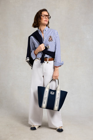 RACQUETS TOTE WASHED NAVY ECRU