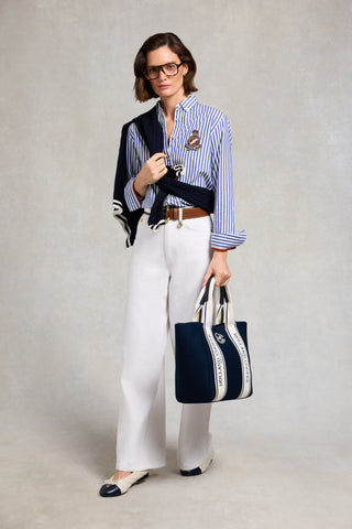 RACQUETS TOTE WASHED NAVY ECRU