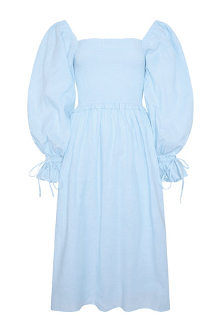 SMOCK DRESS PALE BLUE CHAMBRAY