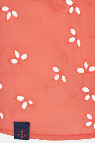 Ladies Thea Cotton Blouse - Coral Broderie Anglaise
