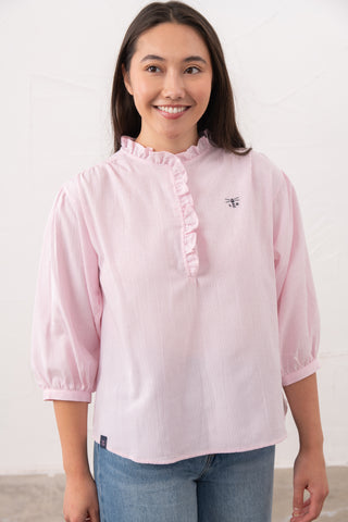 Ladies Thea Cotton Blouse - Pink Stripe