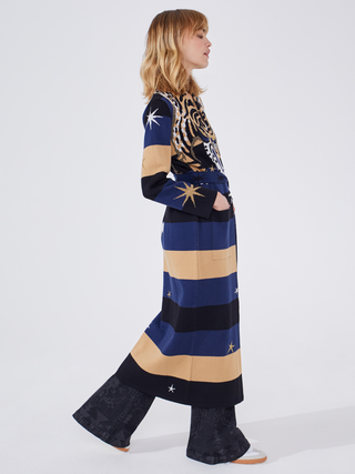 Tiger Stripe Cotton Jacquard Duster in Navy