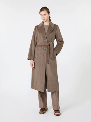 Wool and alpaca teddy long coat - MARRON GLACE'