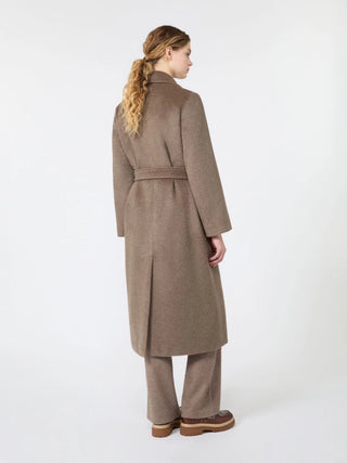 Wool and alpaca teddy long coat - MARRON GLACE'