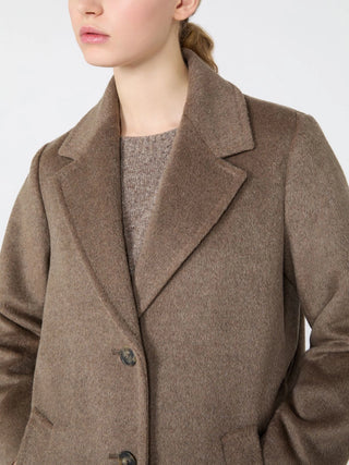 Wool and alpaca teddy long coat - MARRON GLACE'